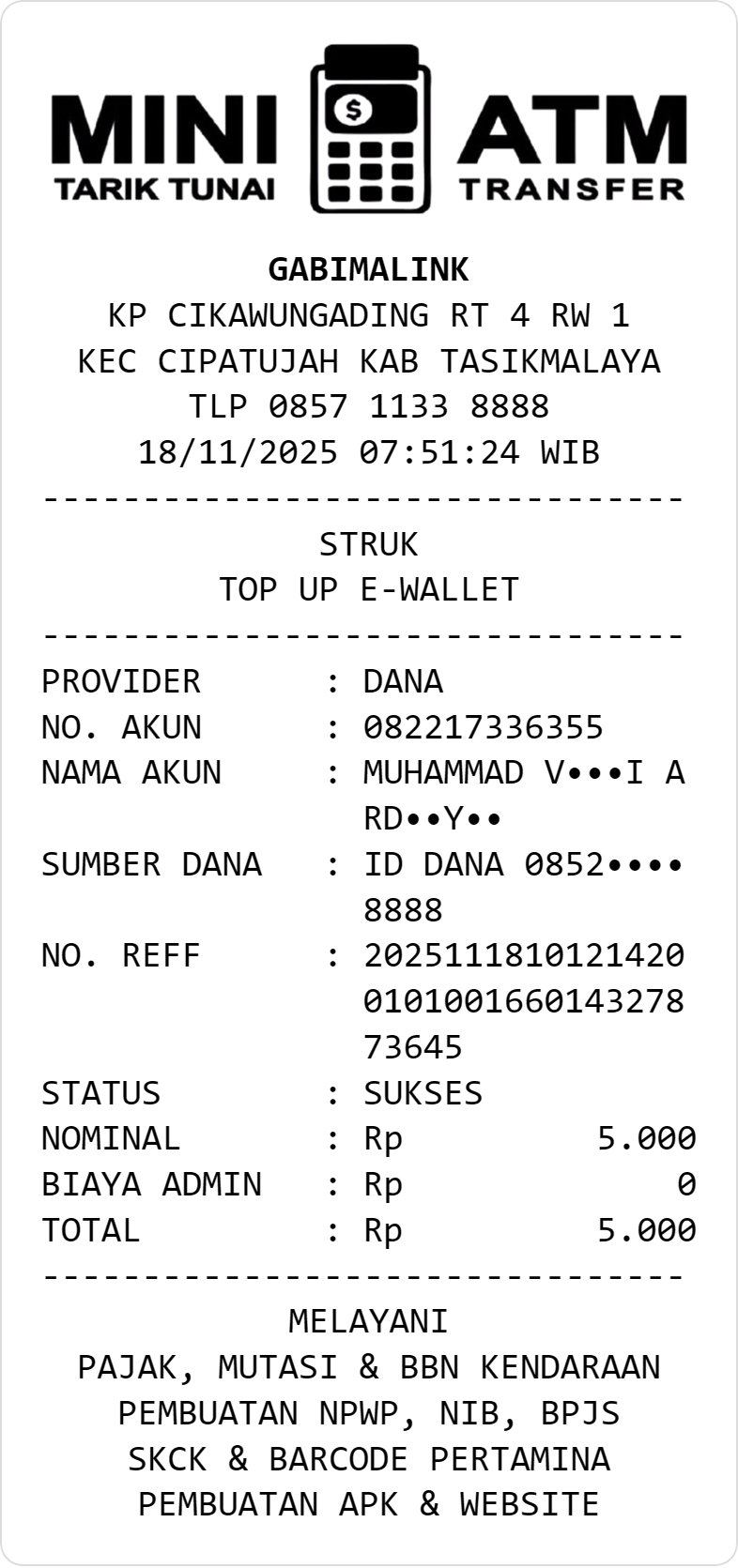 Printed Receipt