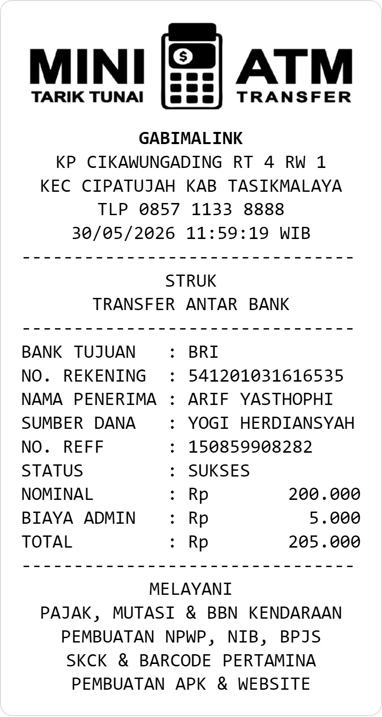 Contoh Struk Transfer Bank